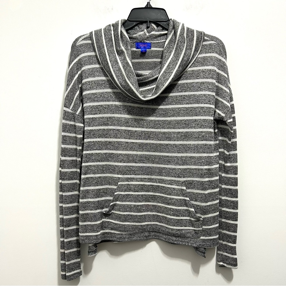 City Streets Women’s Gray & White Striped Knit Cowl Neck Sweater